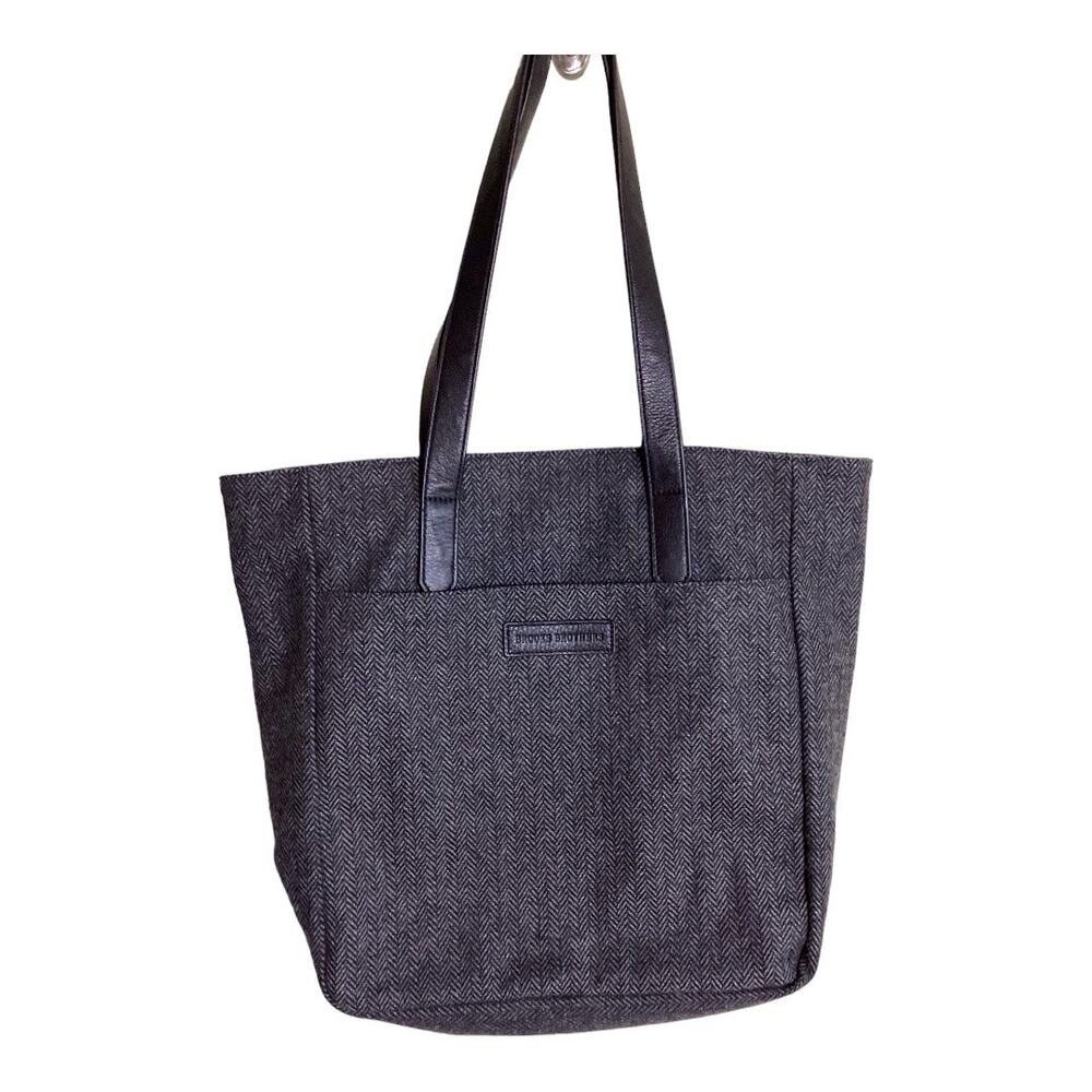 Brooks Brothers Women Purse Herringbone Wool and leather Tote  Top handle EUC